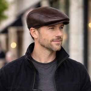 Handmade Real Leather Brown Ivy Cap Flat Hat | Vintage Cabbie Newsboy Hat